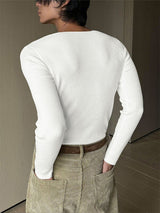 Men's Solid Texture Ribbed Long Sleeve T-Shirt SKUL29521