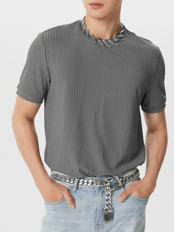 Mens Rib Knitted Crew Neck T-Shirt SKUJ35731