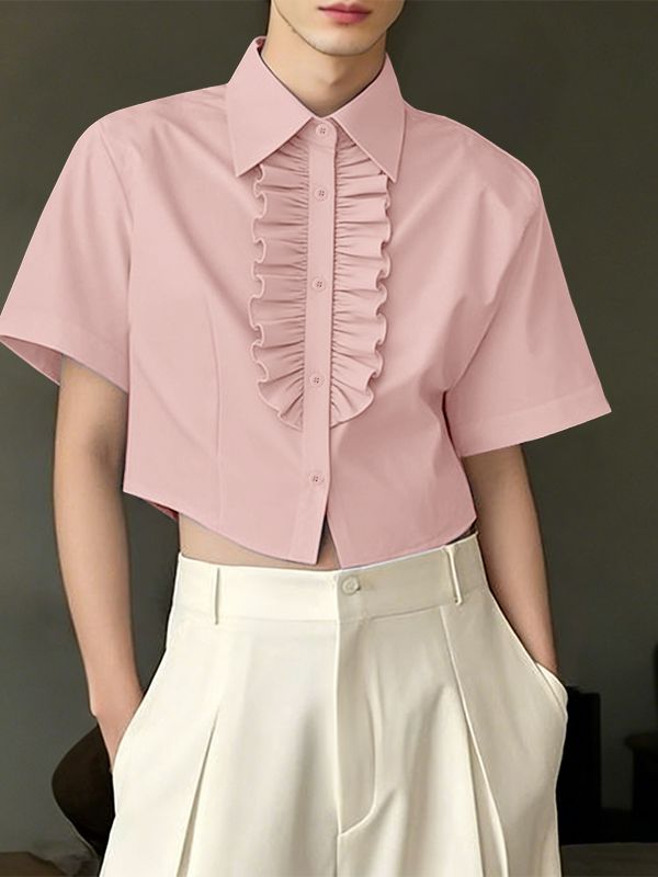 Men's Ruffle Cropped Short Sleeve Shirt SKUL55200