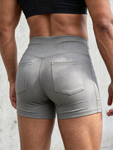 Men's Gym Vertical Ribbed V-Back Yoke Butt Lifting High Waist Back Pocket Short SKUL81924