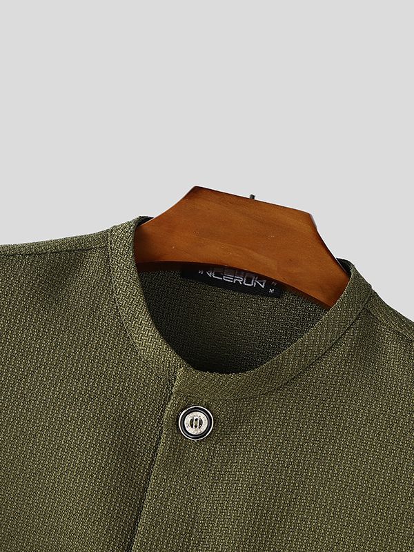 Men's Textured Cropped Stand Collar Long Sleeve Jacket SKUL37282