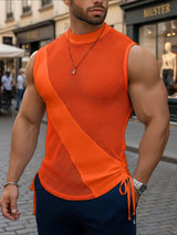 Men's Sheer Mesh Patchwork Side Tie Tank SKUL48621