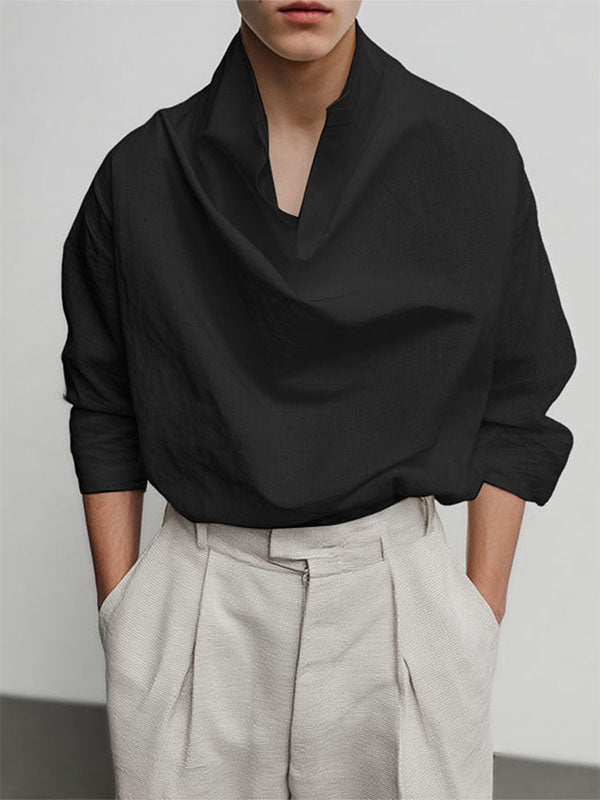 Men's Simple Cowl Neck Long Sleeve Shirt SKUL28486