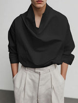 Men's Simple Cowl Neck Long Sleeve Shirt SKUL28486