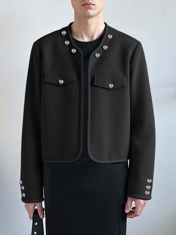 Men's Solid Color Metal Button Long Sleeve Jacket SKUL43642