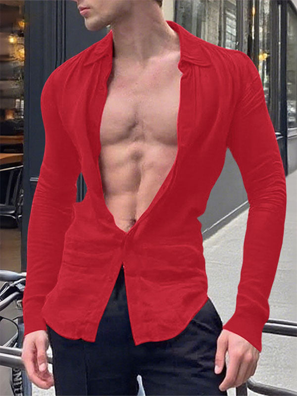 Men's Solid Color Slim Fit Long Sleeve Shirt SKUL24816