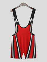 Mens Hollow-Out Contrast Color Sleeveless Bodysuit SKUL15571