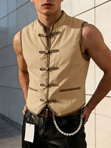 Men's Avant-Garde New Chinese Style Gold Spherical Toggles Waistcoat SKUL62048