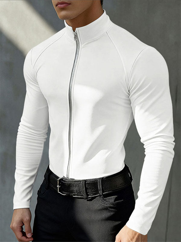 Men's Solid Color Zip Long Sleeve T-Shirt SKUL42367