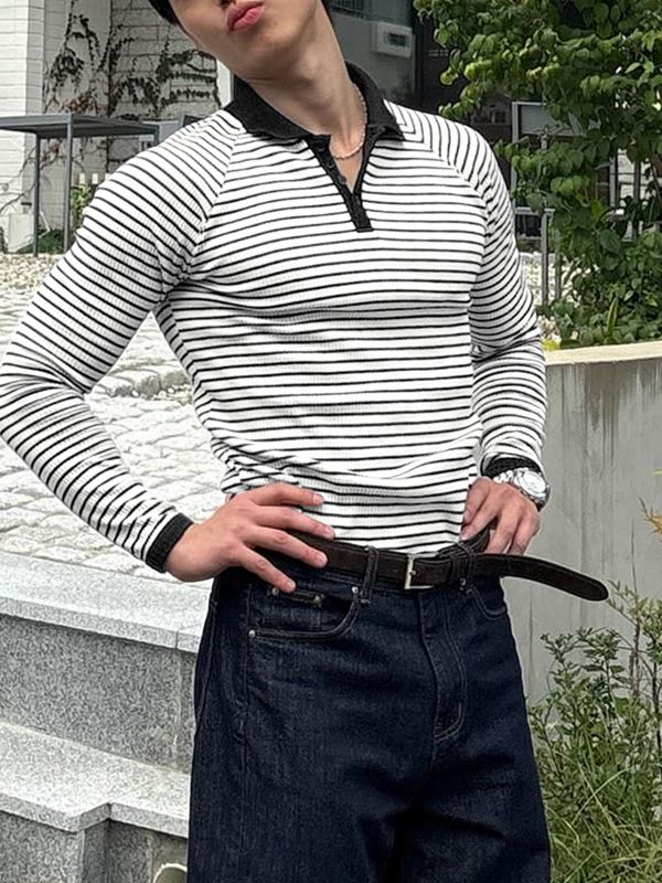 Men's Casual Striped Long Sleeve Shirt SKUL42533