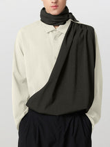 Mens Tie-Detail Color-Block Patchwork Long-Sleeve Shirt SKUK87995