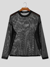 Men's Hollow Out Mesh Crew Neck Long Sleeve T-Shirt SKUL25833