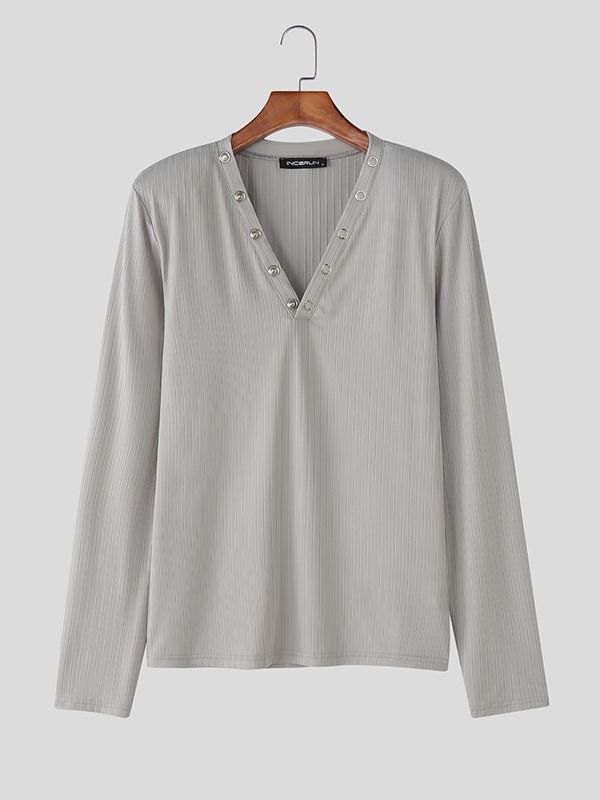 Men's Solid Color Textured Long Sleeve T-Shirt SKUL39984