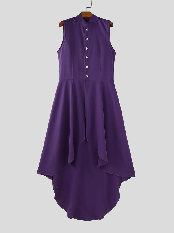 Mens Solid Color Ruffled Long Hem Sleeveless Waistcoat SKUL23621