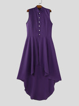 Mens Solid Color Ruffled Long Hem Sleeveless Waistcoat SKUL23621