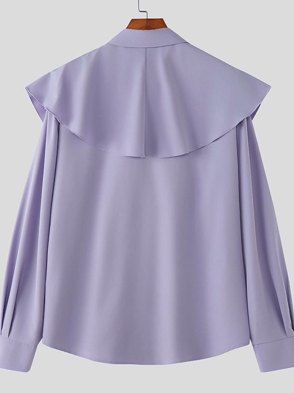 Men's Solid Color Ruffle Patchwork Long Sleeve Shirt SKUL43639