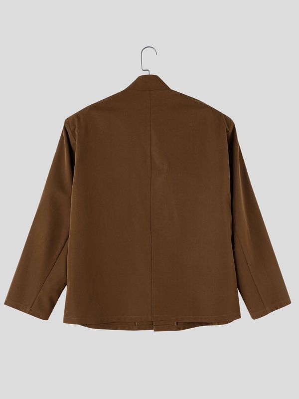 Men's Neo-Chinese Chic Evening Gala Frog Button Stand Collar Asymmetric Slanted Hem Blazer SKUL85969