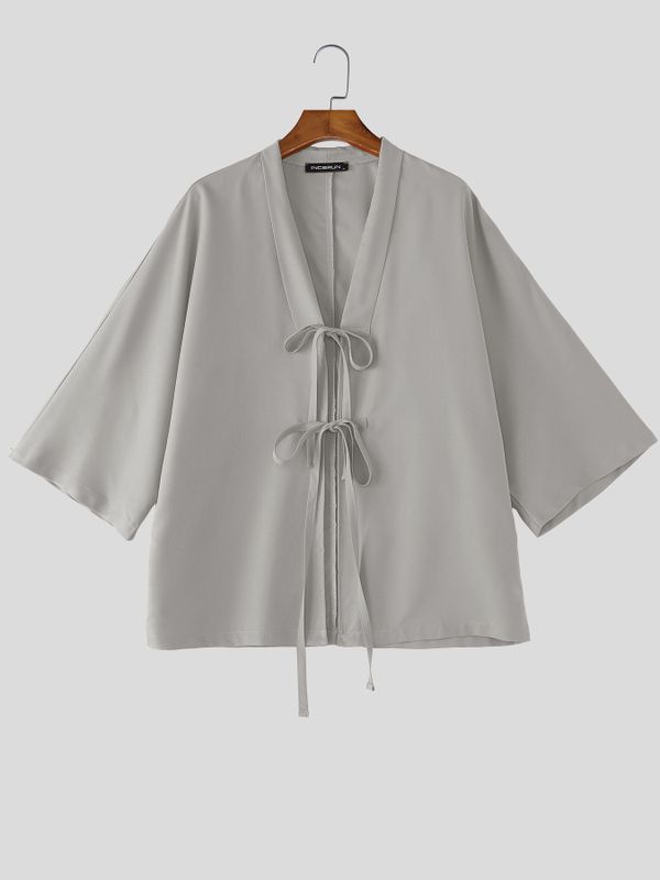 Men's Double Ribbon Bow-Ties Wide Flared Sleeves Cardigan SKUL62024