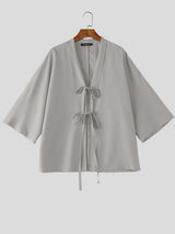 Men's Double Ribbon Bow-Ties Wide Flared Sleeves Cardigan SKUL62024