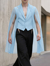 Men's Avant-Garde Runway Cropped Long Sheer Cape Waistcoat SKUL56322