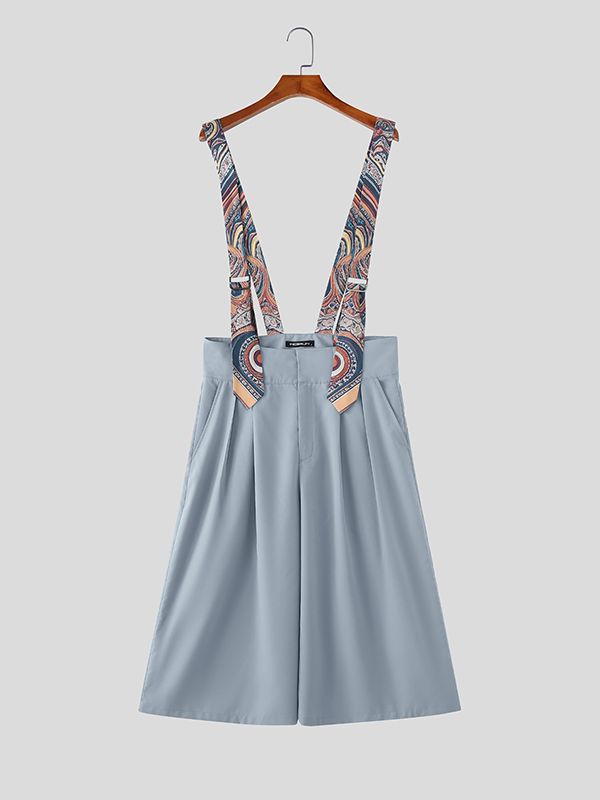 Men's Vintage British Suspenders High Waist Pleated Wide-Leg Palazzo Overall SKUL63021