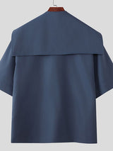 Men's Solid Color Tie Design Sailor Collar Half Sleeve Shirt SKUL51816