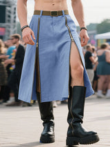 Mens Solid Color Double Zipper Casual Skirt SKUL25726