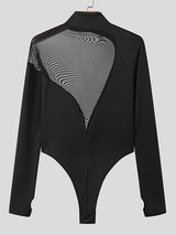 Mens Mesh Patchwork See Through Half-Collar Bodysuit SKUK37393