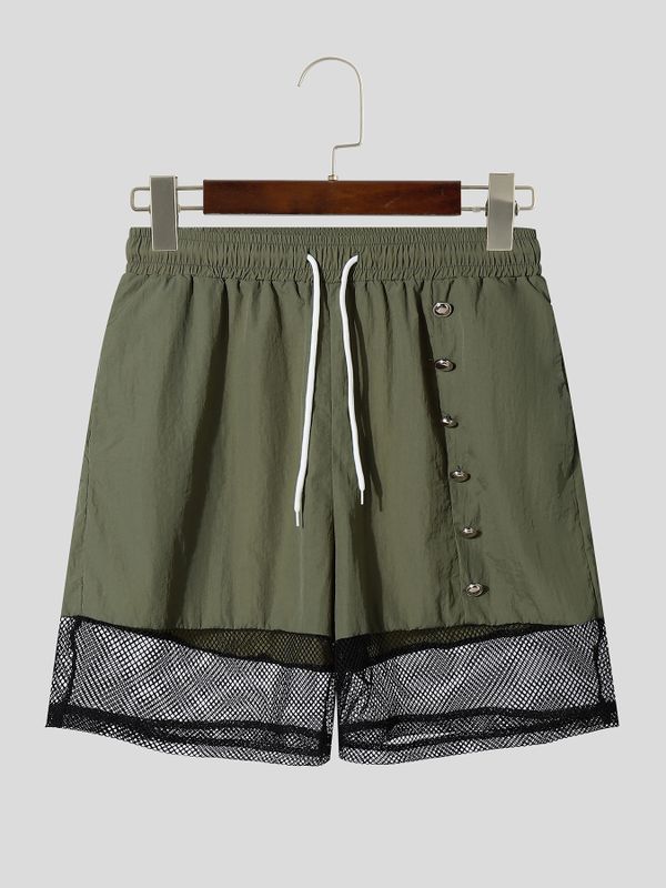 Men's Streetwear Button Decor Mesh Splicing Short SKUL63637