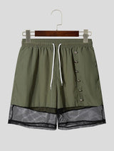 Men's Streetwear Button Decor Mesh Splicing Short SKUL63637