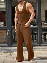 Men's Solid Color Textured Casual Two Pieces Outfit SKUL47673