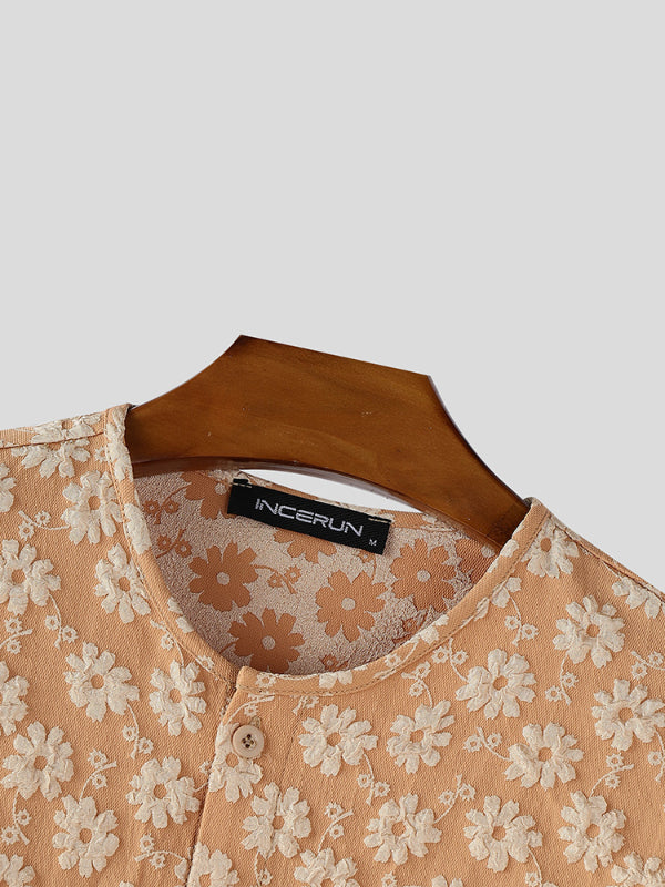 Men's Solid Jacquard Texture Short Sleeve Shirt SKUL26572