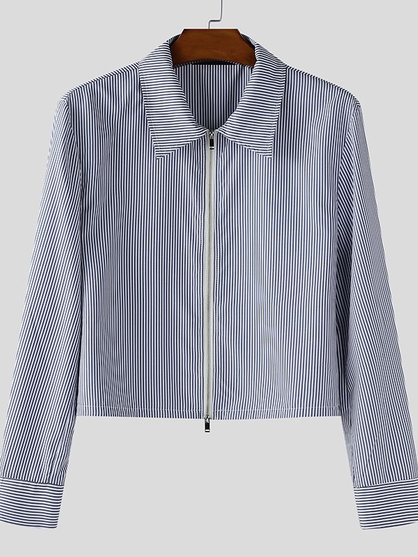 Men's Solid Color Striped Long Sleeve Jacket SKUL37702