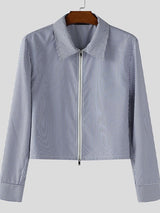 Men's Solid Color Striped Long Sleeve Jacket SKUL37702