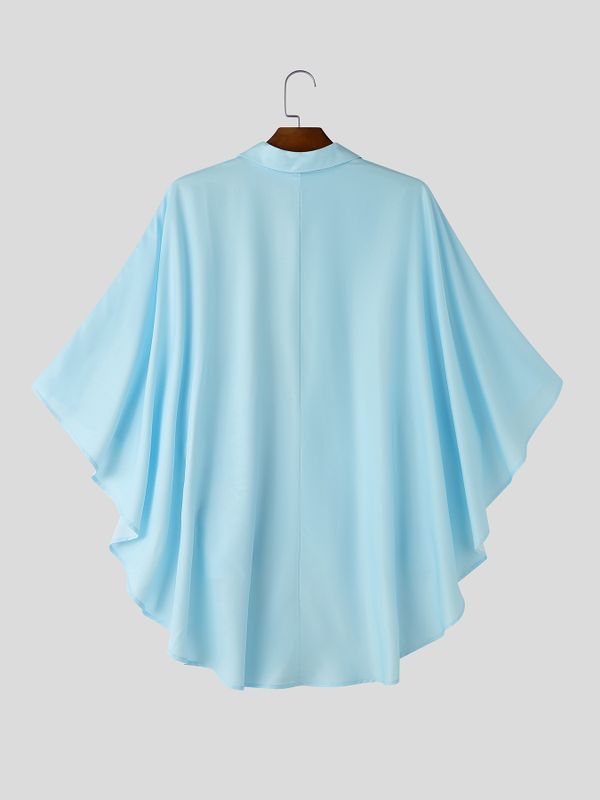 Men's Avant-Garde Butterfly Graphic Deep V-Neck Cape-Style Batwing Sleeve Shirt SKUL66950
