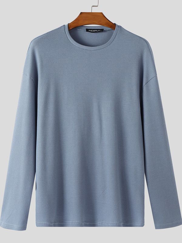 Men's Minimalist Textured Crew Neck Long Sleeve T-shirt SKUL43998
