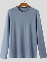 Men's Minimalist Textured Crew Neck Long Sleeve T-shirt SKUL43998