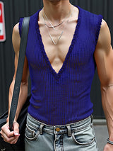 Mens Hollow-Out Mesh Deep V-Neck Tank SKUL16745