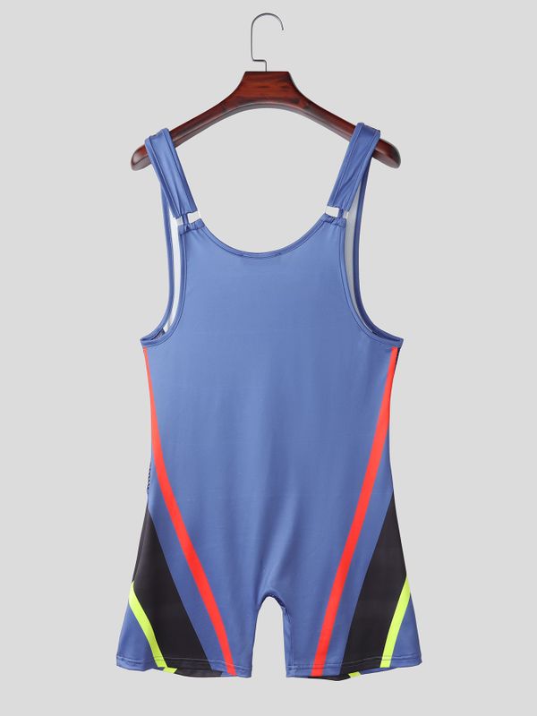 Men's Athletic Techwear Contrast Racing Stripe Compression Fit Sleeveless U-Neck Bodysuit SKUL73632