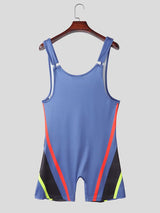 Men's Athletic Techwear Contrast Racing Stripe Compression Fit Sleeveless U-Neck Bodysuit SKUL73632