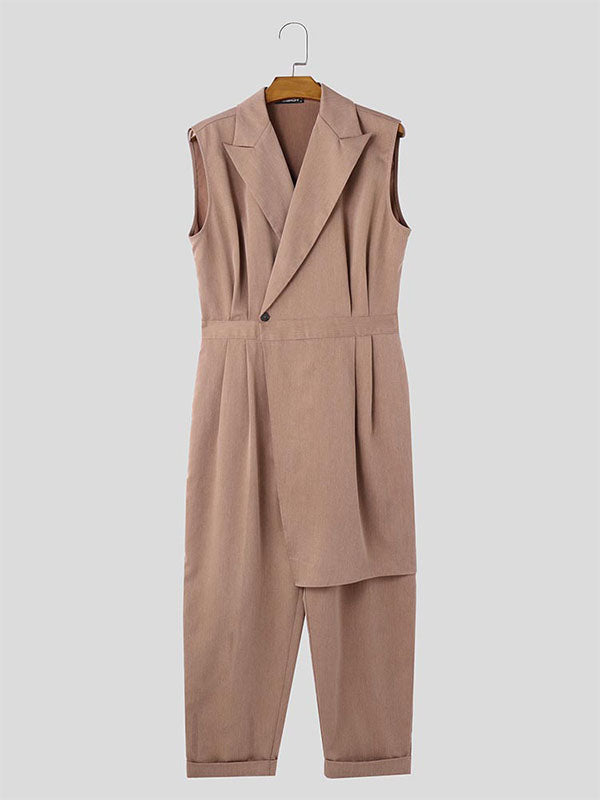 Mens Solid Color Textured Sleeveless Jumpsuit SKUL04905