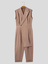 Mens Solid Color Textured Sleeveless Jumpsuit SKUL04905