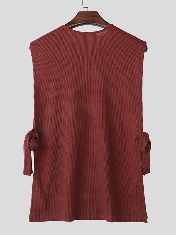 Mens Textured Split Hem Tie Sleeveless Tank SKUL06397