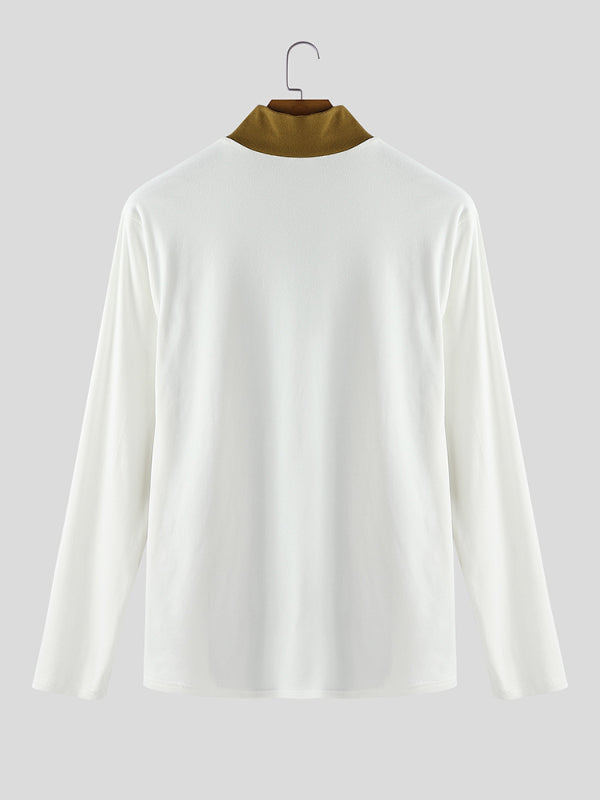 Men's Color Block Slim Fit Zipper Long Sleeve T-Shirt SKUL28130