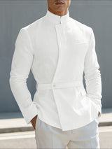 Men's Solid Color Minimalist Stand Collar Long Sleeve Shirt SKUL43669