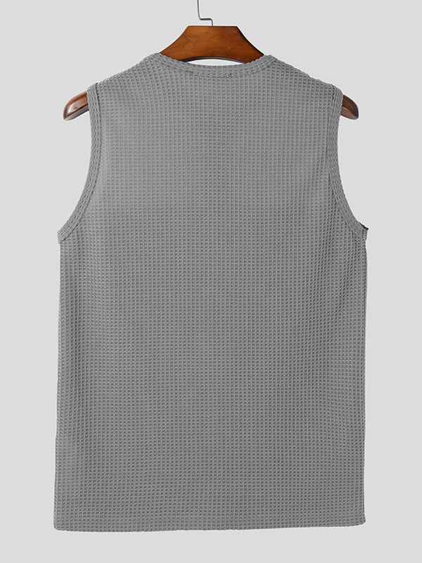 Mens Textured Semi-Sheer Hollow-Out Tank SKUK86689