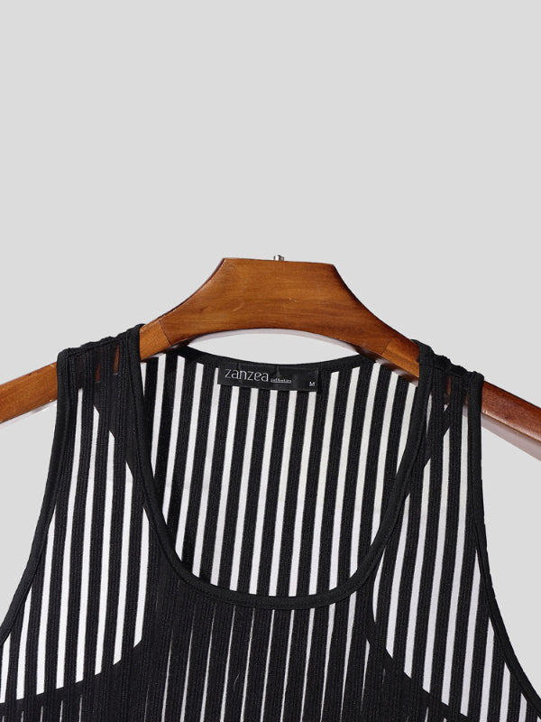 Mens Striped Sheer Casual Tank SKUL15389