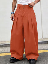 Men's Solid Color Frog Button Design Loose Long Pant SKUL60117