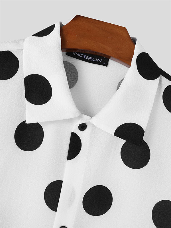 Mens Polka Dot Textured Print Short Sleeve Shirt SKUK78197