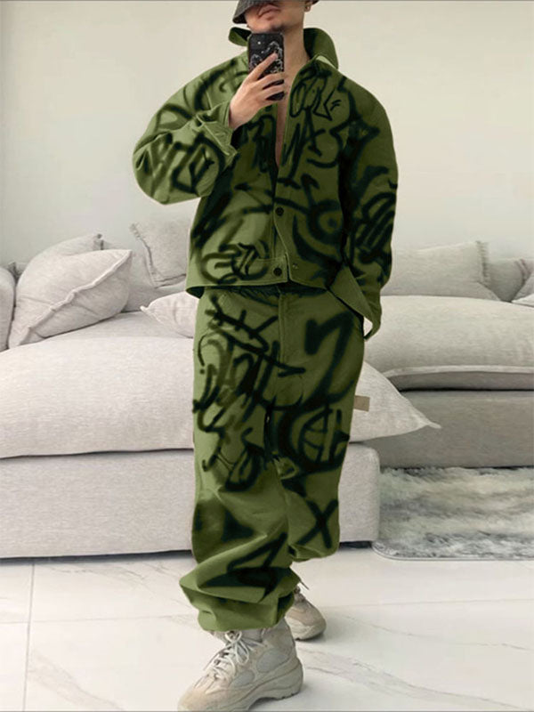 Men's Graffiti Print Contrast Color Two Pieces Outfit SKUL35077